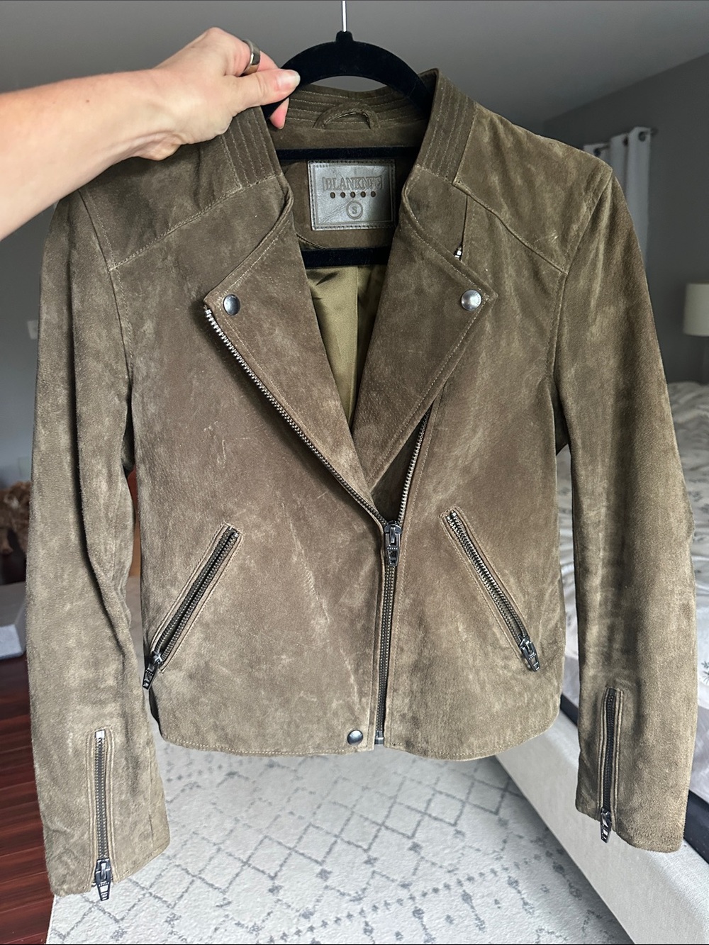 Blank NYC Olive Green Suede Moto Jacket